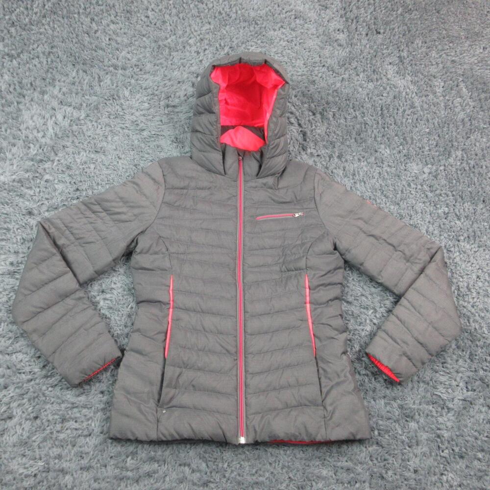 Spyder Jacket Womens Small Gray Hooded Down Puffer Full Zip Ski Winter Coat